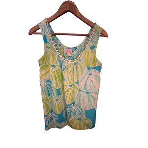 Lilly Pulitzer Womens Silk Beaded Tank Top Size 2